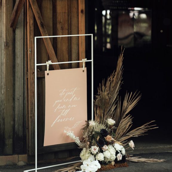 welcome sign at wedding barn reception