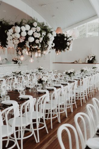 wedding reception hanging flowers