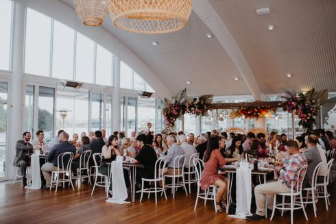 Wedding reception guests at wedding venue