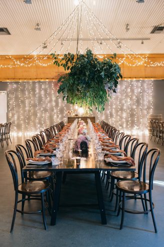 Fairy light lit reception hall