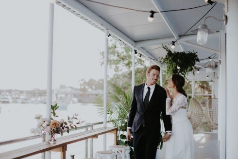 Bride and Groom at waterside wedding venue