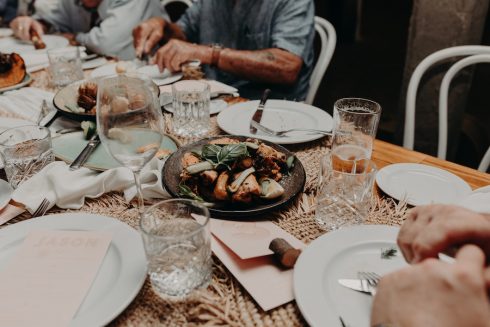 food from a wedding menu at the acre is served on a table