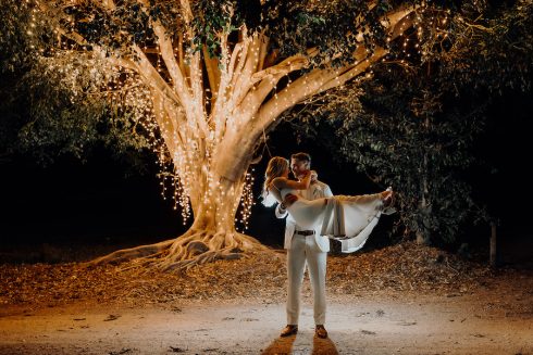 fairy light tree at wedding venue