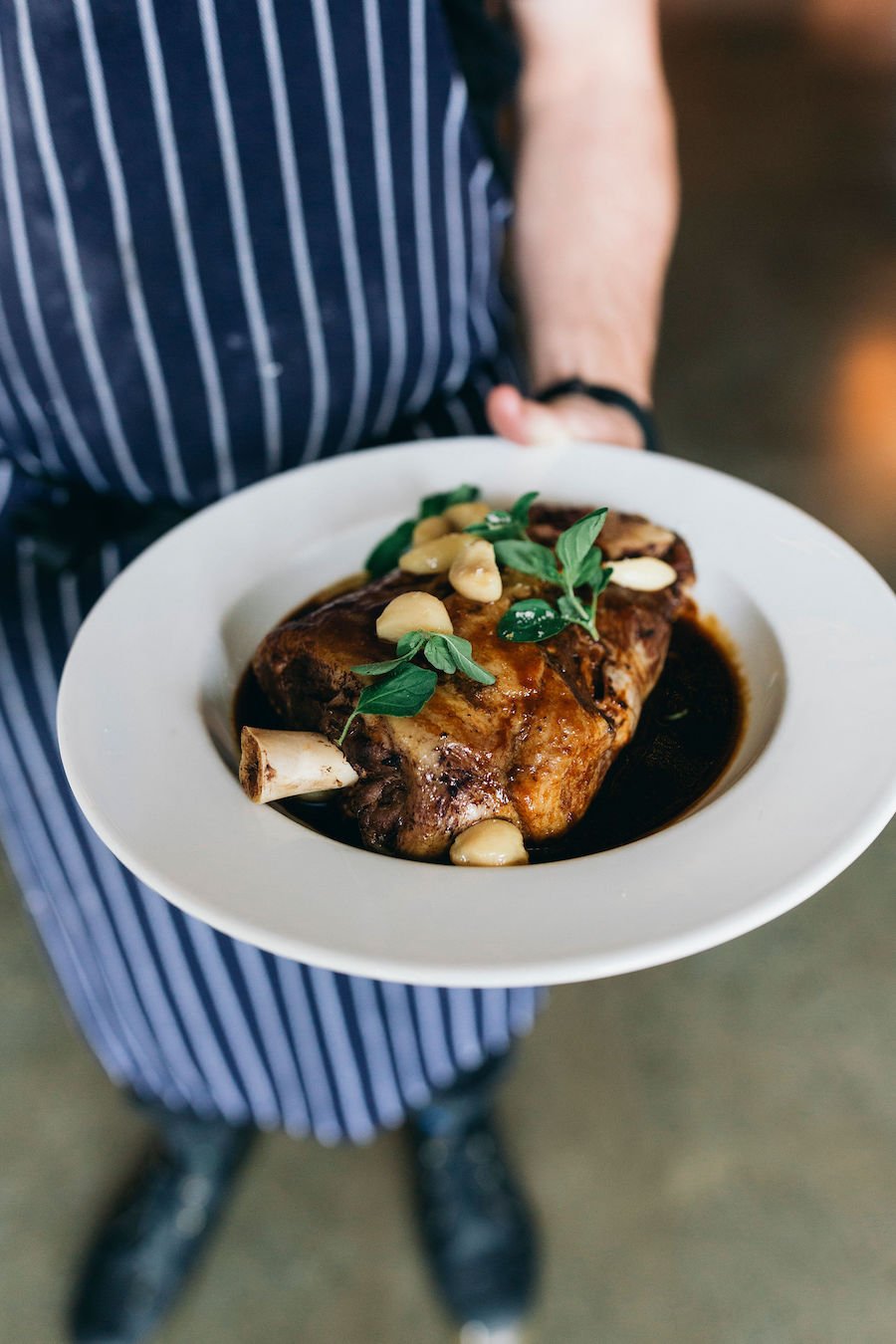 Slow roast New England lamb, jus, soft garlic, oregano