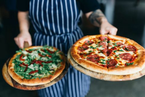 Salami pizza + wild mushroom + arugula truffle oil