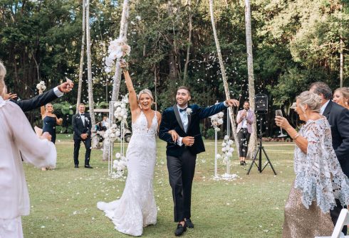 Bride and Groom celebrating getting hitched