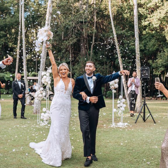 Bride and Groom celebrating getting hitched