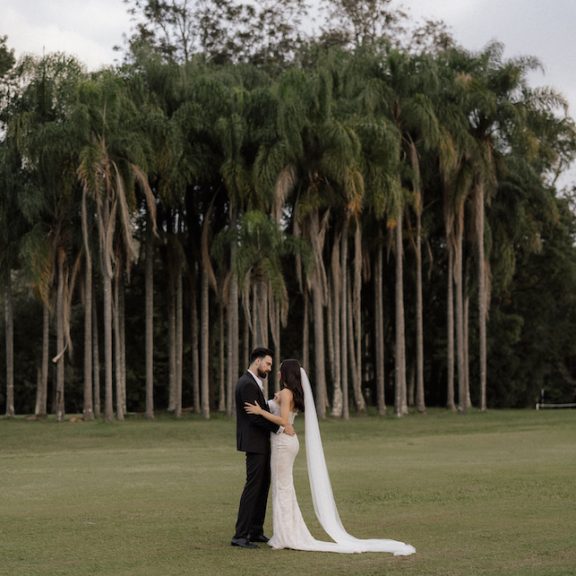 Bride + groom + palm trees