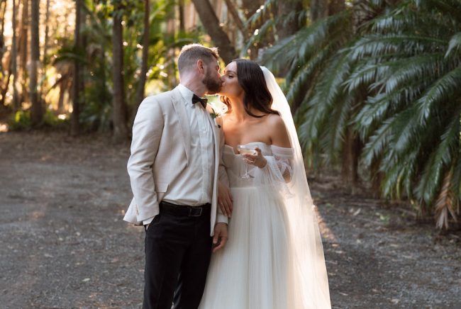 Bride + groom in gardens