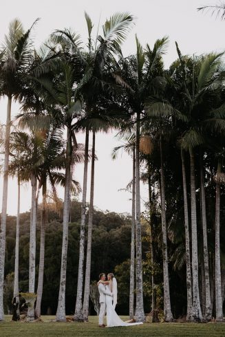 Bride + groom + palm trees