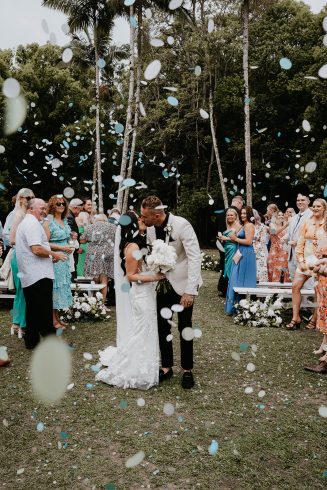 Outdoor ceremony + confetti