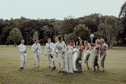 Bridal party + champagne